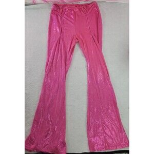 ​Shein Neon Pink Wet Look Cut Out Wide Leg Pants Shiny Rave Festival Size L